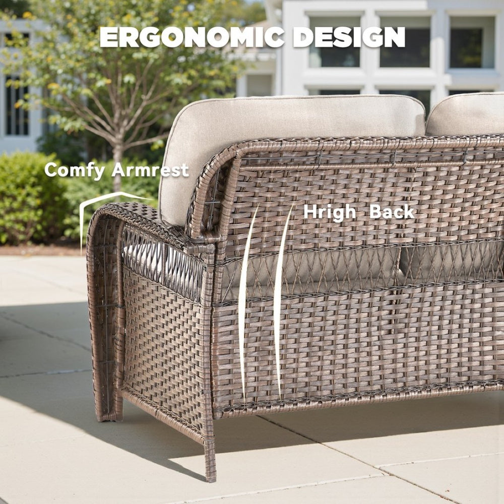 English Elm 75.2" Outdoor Pe Wicker Sofa Deep Seat T-back Cushions Porch Backyard Lounge T3773P418415