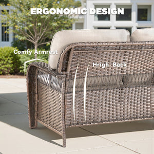 English Elm 75.2" Outdoor Pe Wicker Sofa Deep Seat T-back Cushions Porch Backyard Lounge T3773P418415