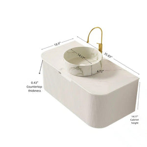 English Elm Dina Floating Bathroom Vanity Sintered Stone Top Glass Basin Striped Plywood Cabinet W2615S00433