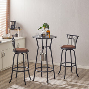 English Elm 3 Piece Counter Height Dining Set Industrial Metal Grid Chairs with Fabric Seats D665118806