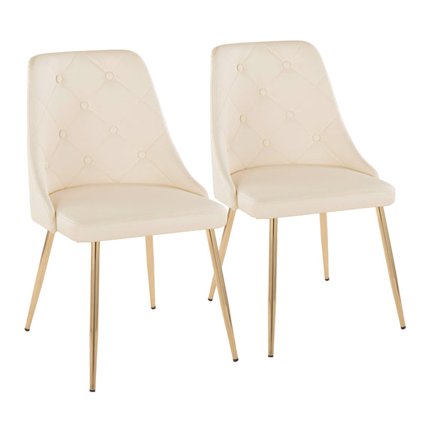 English Elm Giovanni Contemporary Accent/Dining Chair Set Of 2 In Luxurious Cream Faux Leather & Gold Metal B202P223572