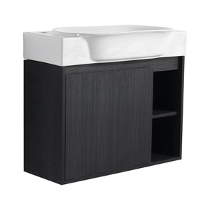 English Elm 28'' Wall-Mounted Bathroom Vanity with Glossy White Ceramic Sink, Soft-Close Doors, Water-Resistant Plywood Finish (Easy Assembly, KD Packing) W999P310767