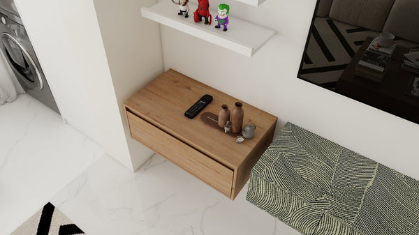 English Elm 30" Imitative Oak Wall-Mount Vanity Cabinet with Soft-Close Drawers, Scratch & Water-Resistant Finish W999P205627