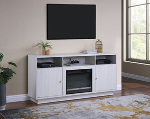 English Elm Ambrogio 70 Inch Electric Fireplace Tv Stand with Led Shelves and Cabinet Storage White+Walnut B2749P413267