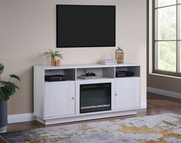 English Elm Ambrogio 70 Inch Electric Fireplace Tv Stand with Led Shelves and Cabinet Storage White+Walnut B2749P413267