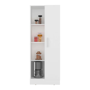 English Elm White Tall Narrow Kitchen Pantry Cabinet with Open Shelves and Concealed Storage Door B062P483731