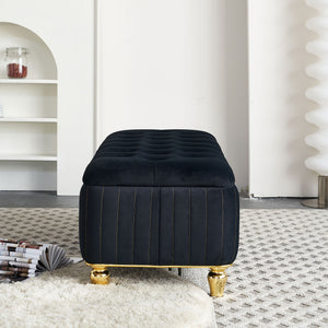 English Elm 47.24''W Storage Ottoman with Deep Button Tufting, Gold Accent Trim, Gas Lift, Sturdy Metal Legs Black W579P224706