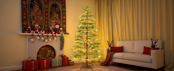 English Elm 6 ft Artificial Christmas Tree with 300 Warm LED Lights, 612 Tips, Hinged PE Branches & Metal Stand N710P181792S