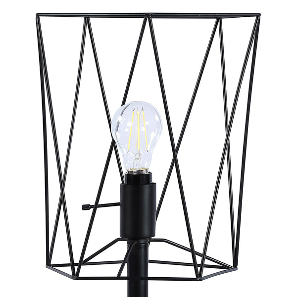 English Elm Klaussine Industrial Torch Table Lamp with Open Wire Cage, Exposed Bulb, Slim Metal Base, Black Finish B062P333402