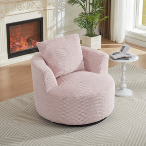 English Elm Compressible Plush 360° Swivel Accent Chair with Pocket Spring Support and Sturdy Wooden Base for Living Room Pink W2339P360553