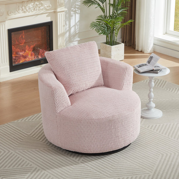 English Elm Compressible Plush 360° Swivel Accent Chair with Pocket Spring Support and Sturdy Wooden Base for Living Room Pink W2339P360553