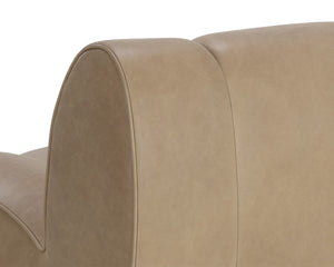 Sunpan Blaise Swivel Lounge Chair - Luxurious Sahara Sand Leather with Dark Brown Rubberwood Base Design