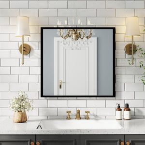 English Elm 80cm Round Float Glass Wall Mirror Polished Edge Vanity Bathroom Hallway Decor Black W3151P265956