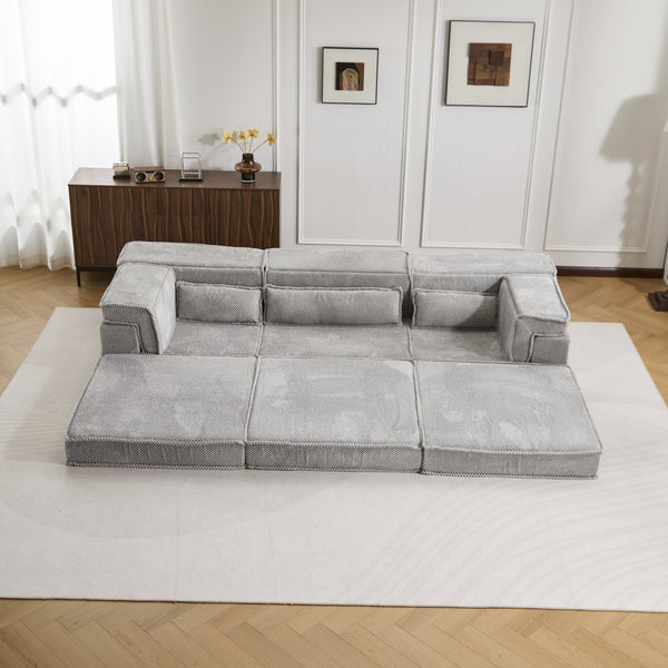 English Elm Compression Mahjong Sofa Bed – Versatile Modular Floor Sofa With No Assembly, Soft Fleece & Pillows W3723S00020