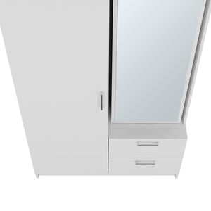 English Elm Vinco White Armoire with Mirror, 1 Door, 2 Drawers, 6 Shelves, Hidden Shoe Rack & Hanging Rod B097S00233