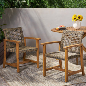 English Elm Christopher Knight Home® - HAMPTON Acacia Wood Dining Chair Pair with Handwoven Wicker Seats and Durable Velvet Finish Natural Stained 60400.00