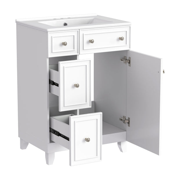 English Elm 24-Inch Bathroom Vanity Cabinet with Ceramic Sink, Space-Saving Storage, Solid Wood Feet, Durable Finish White WF532034AAK