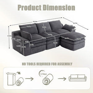English Elm L Shaped Corduroy Modular Sectional with Cloud Cushions Footstool and Lumbar Pillows Gray W395S00140