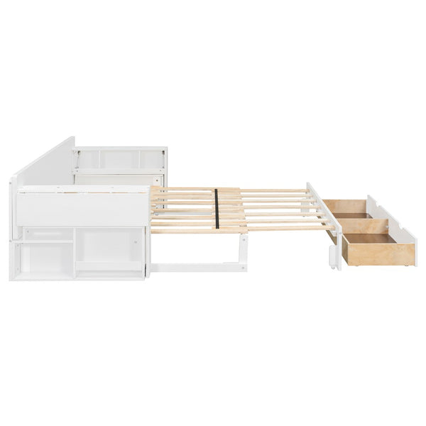 English Elm Full Size Daybed with Hydraulic Desk Armrests Storage Drawer and Sofa Seating White LT000271AAK