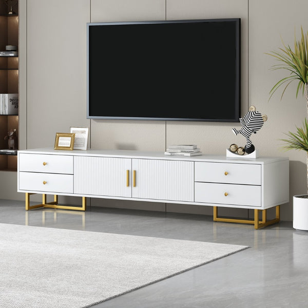 English Elm Vibe Modern Tv Stand For 65" To 75" Tvs, Stylish Entertainment Center With Storage & Metal Accents N724P284539K-GIGA