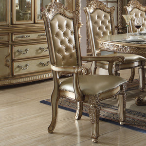 English Elm Bone Plush Tufted Arm Chair with Floral Carved Wood Back, Nailhead Trim & Tapered Legs for Luxe Seating Beige+Gold B062P209282