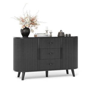 English Elm Sideboard Fluted Credenza with Three Drawers Two Doors Matte Black Modern Storage Black T3773P417309