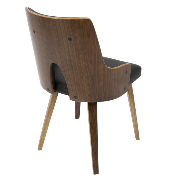 English Elm Stella Mid-Century Dining Chair Set of 2 — Black Faux Leather Padded Seat, Walnut Bentwood Accent, 250lb B202P223872