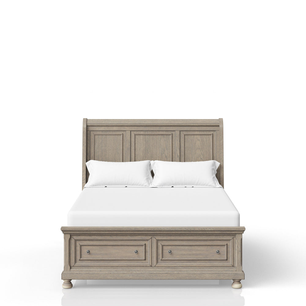 English Elm Antique Solid Wood Queen Bed with Two Under-Bed Drawers, Transitional Design and Sturdy Construction Antique Gray 83.5 L x 21.5 W x 21 H B2699S00006