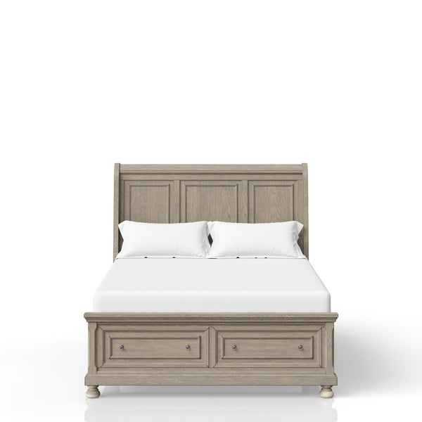 English Elm Antique Solid Wood Queen Bed with Two Under-Bed Drawers, Transitional Design and Sturdy Construction Antique Gray 83.5 L x 21.5 W x 21 H B2699S00006
