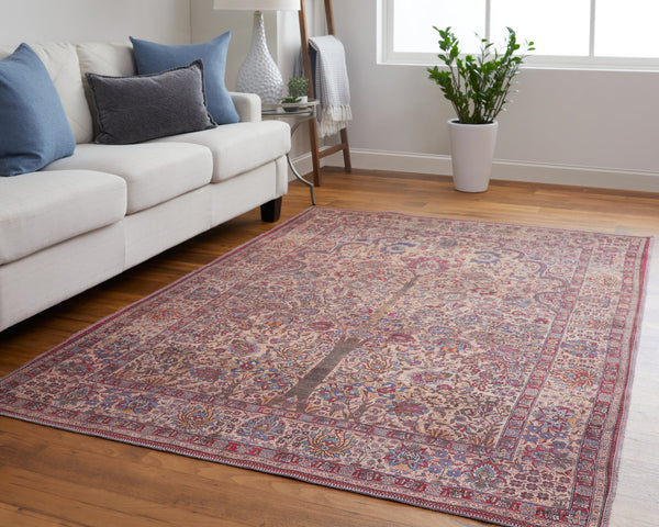 Feizy Rugs Rawlins Vintage-inspired Machine Made Polyester Oriental Rug With Intricate Patterns For Every Space Red,Tan,Pink Polyester Rln39hlfbgeivye76