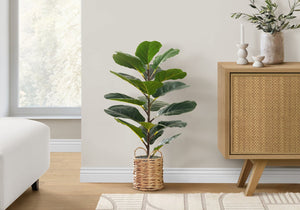 English Elm Artificial 28" Tall Fiddle Leaf Fig Tree - Real Touch Faux Plant In Woven Beige Basket For Decor B2710P220019