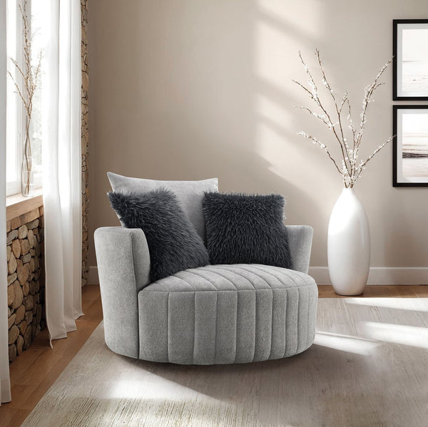 English Elm Light Hoople Channel Tufted Swivel Chair with Curved Back 360° Rotation Stylish Accent Seating Light Gray 45 L x 43 W x 26 H B2741P400833