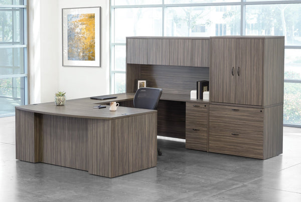 OSP Home Furnishings Napa Executive U-shape Desk with Hutch and File Storage for a Professional Office NAPURB-TYP213