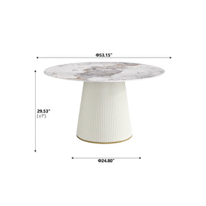English Elm 53.15 "Modern Round Beige Dining Table With Sturdy Pu Base - Seats 6, Scratch-Resistant Design!" W1535S00449