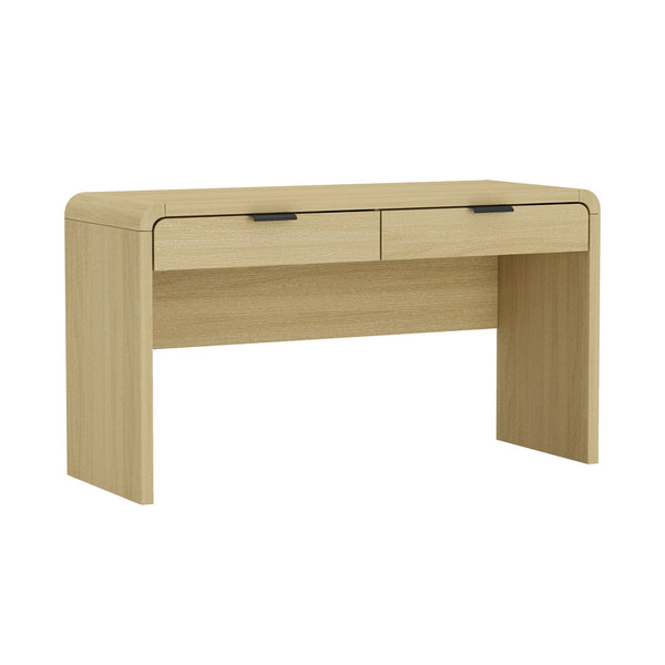 English Elm Grace 54" Office Desk Natural Oak with 2 Drawers, Rounded Corners, Slim Minimal Silhouette, TV-Ready B365P397846
