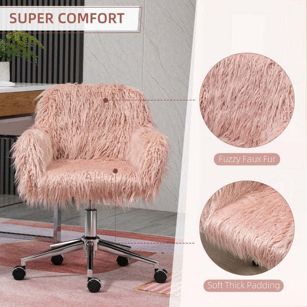 English Elm Vinsetto Plush Faux Fur Swivel Desk Chair - Adjustable Height Rolling Chair For Home Office & Vanity W2225P200415-GIGA