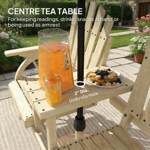English Elm Stable Outdoor Fir Wood Bench with Wagon Wheel Legs and Built in Center Table T3971P446216