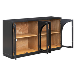 English Elm TREXM Arched Glass Door Sideboard Buffet Cabinet with Adjustable Shelves, Cable Management, 64" Black XW000021AAB