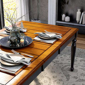 English Elm Two-tone Antique Oak Extendable Dining Table with Turned Legs for Farmhouse Rooms B2741P491053