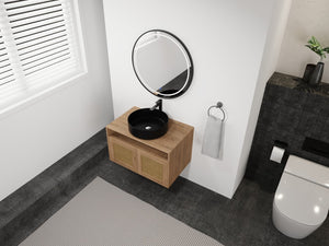 English Elm 30" Modern Wall-Mounted Bathroom Vanity With Black Ceramic Sink, Soft-Close Doors, Oak Finish W999S00398