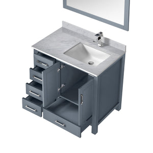 English Elm Dark Grey Bath Vanity Set - 36" W X 22" D With Carrara Marble Top, Chrome Faucet & Matching Mirror B2731S01261