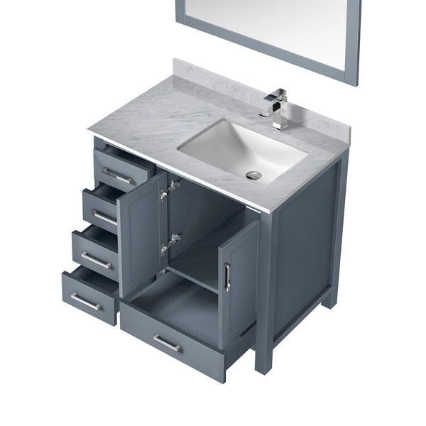 English Elm Dark Grey Bath Vanity Set - 36" W X 22" D With Carrara Marble Top, Chrome Faucet & Matching Mirror B2731S01261
