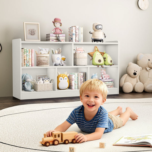 English Elm Wooden Five Cube Open Organizer Low Profile Montessori Bookshelf for Playroom or Nursery White T3210P476850
