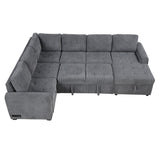 English Elm 107.5" U-Shaped Sofa Sectional Sofa Pull-Out Sofa Bed With A Storage Chaise Lounge, Charging Devices For Living Room, Gray