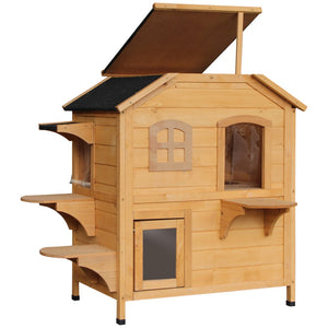 English Elm Pawhut Weatherproof 2-Story Cat House With Jumping Platforms, Escape Door & Openable Roof For Cats W2225P217567-GIGA