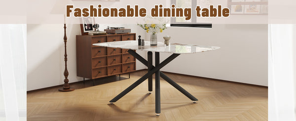 English Elm Large Tempered Glass Rectangular Dining Table Seats Six with Matte Black Metal Frame W1151S04539