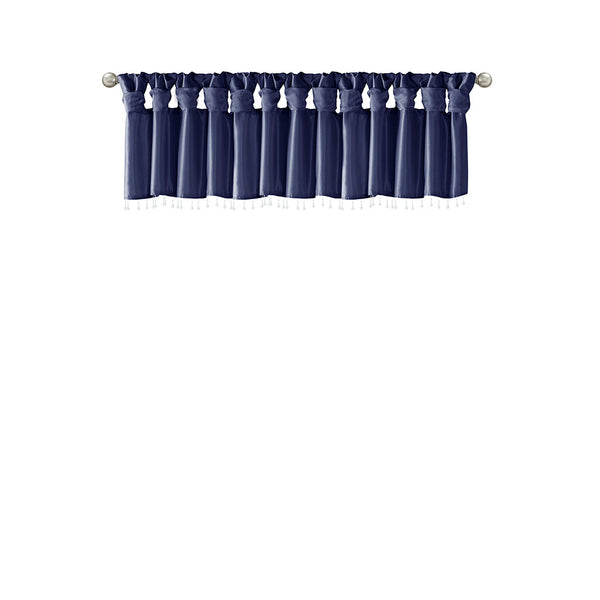 JLA Home Madison Park - Lightweight Faux Silk Valance with Beaded Hem, Lined Twist-Top Drapery for Privacy & Elegance Navy MP41-6320