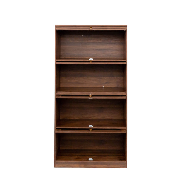 English Elm Bookcase Contemporary Glass Door Display Cabinet 4-Tier Dustproof Office Storage Shelves 31.5"L W331P195805
