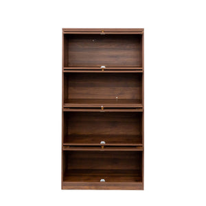 English Elm Bookcase Contemporary Glass Door Display Cabinet 4-Tier Dustproof Office Storage 31.5x13.8x61.8in W331P195805