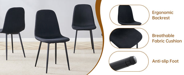 English Elm Table Modern Extendable Dining Set With 4 Black Linen-Cotton Chairs For Stylish Gatherings & Comfort W1151S04141-GIGA